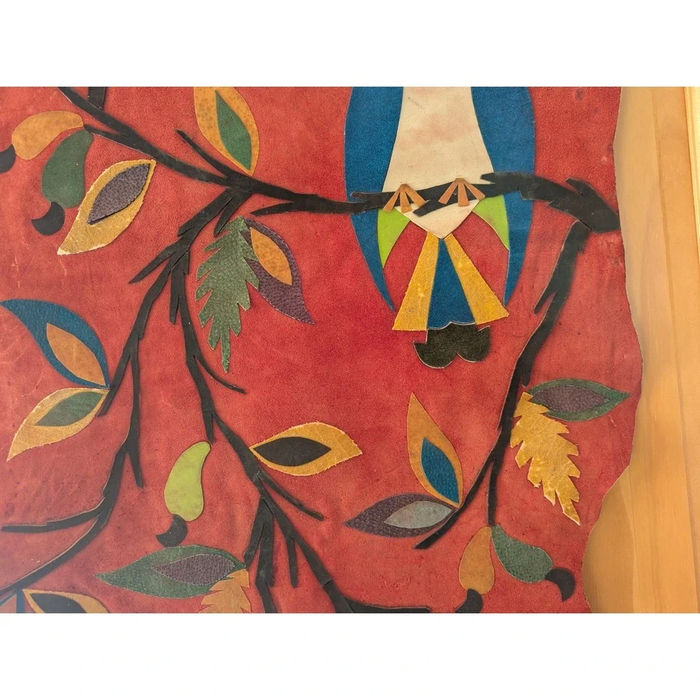 Vintage Handmade Leather Tucan Bird Scene Wall Tapestry By Jose Marcos‎ Brazil